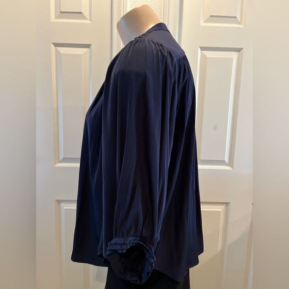 ***S O L D*** Classic Navy Blue Blouse with Bat Wing Sleeves and Braided Trim - Picture 3 of 13